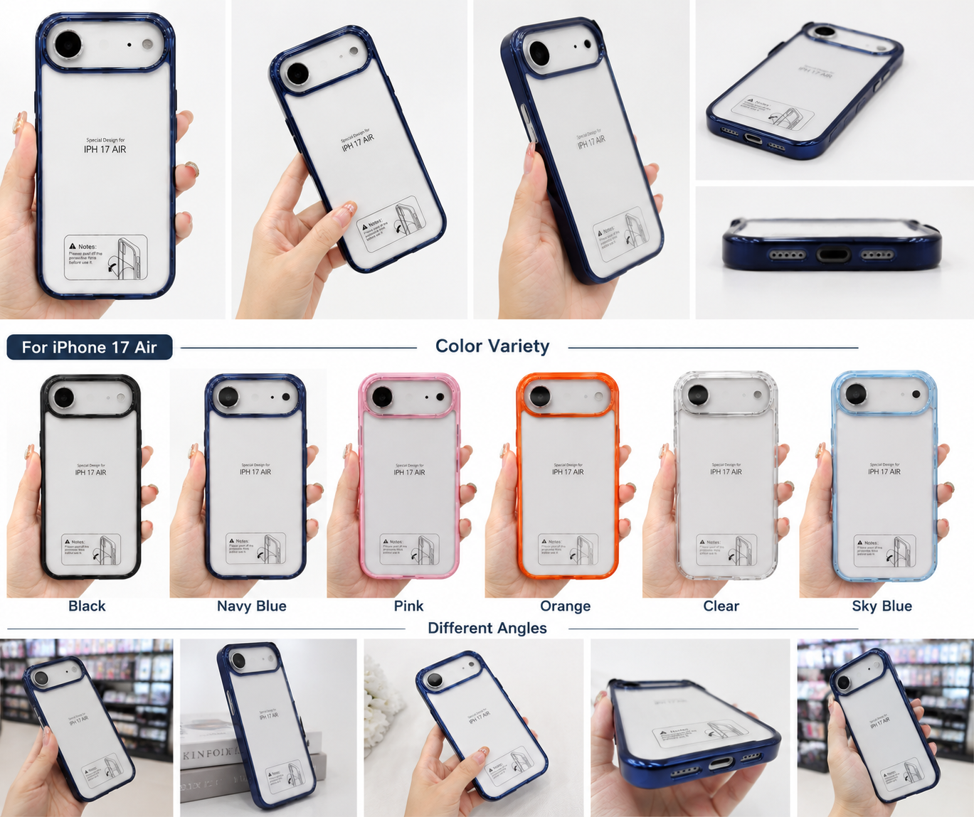 Crystal Clear Shockproof Hybrid High Quality Case for iPhone 17 Air – Blue Frame