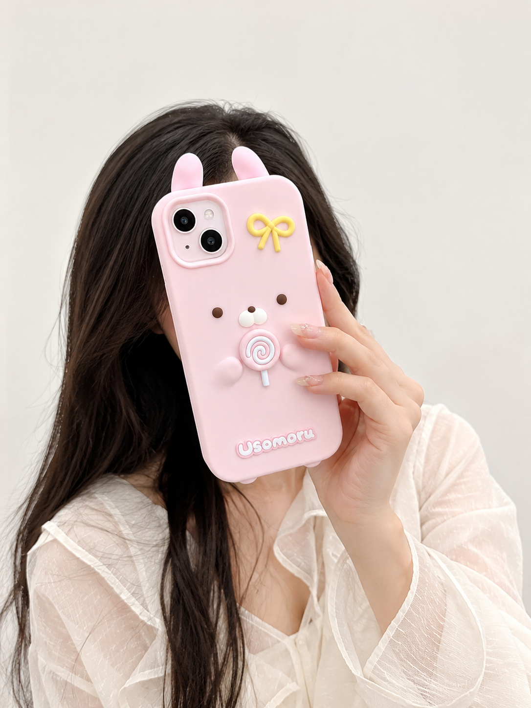 Iphone 13 Iphone 14 Pink Premium Kawaii Bear Lollypop Silicone Case
