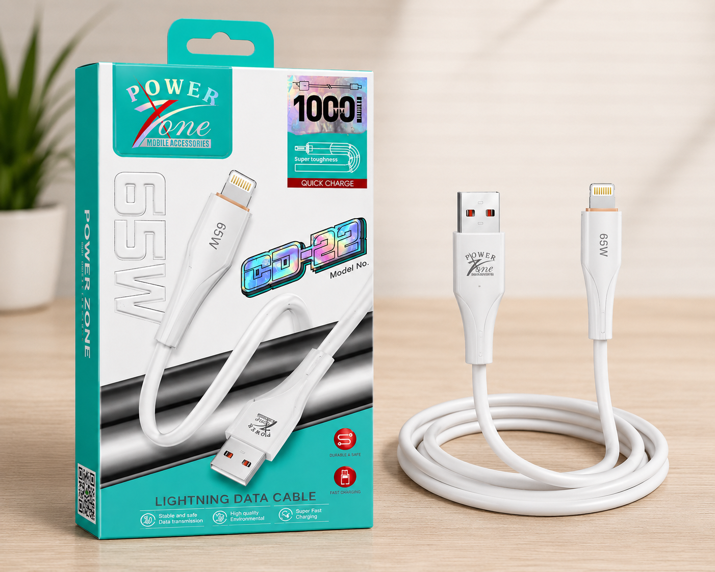Power Xone CD-22 Lightning Data Cable (65W)For Iphone