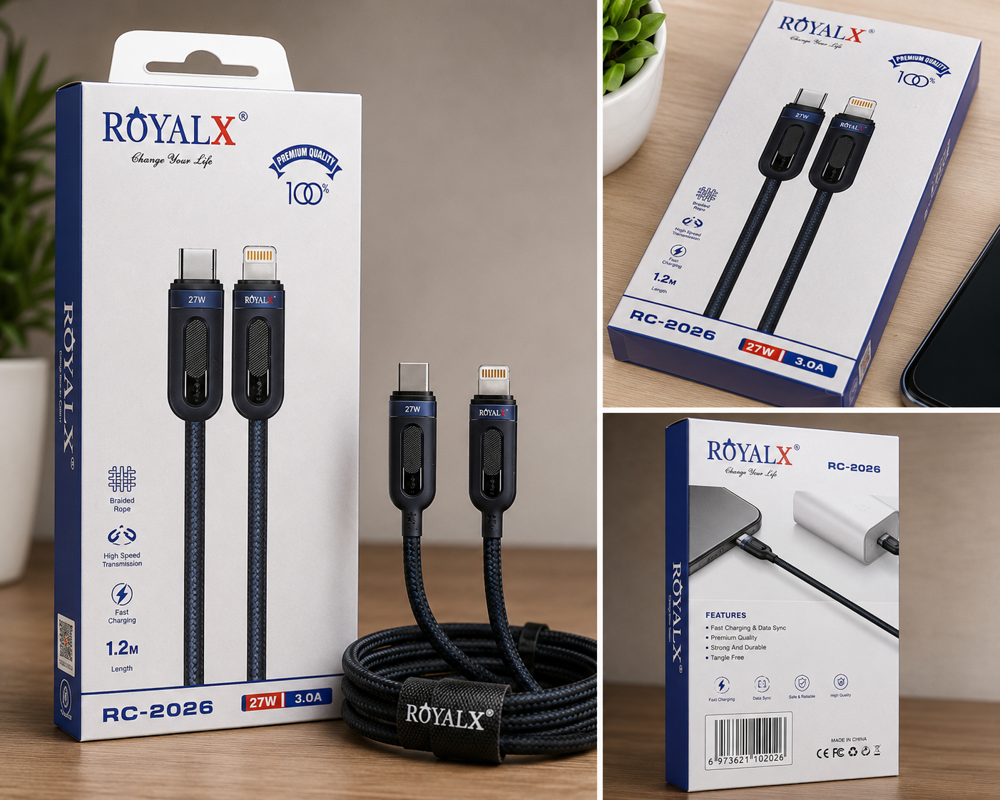 ROYALX RC-2026 Type-C to iOS Fast Charging Naylon Cable C To Lighting