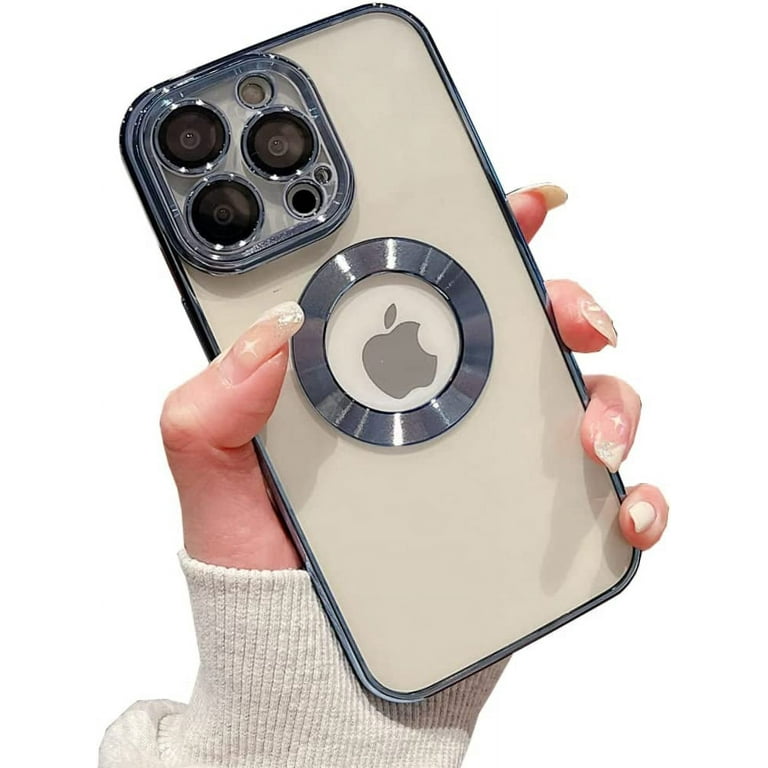 iPhone 14 Pro Case with Camera Lens Protector, Logo View for Women Men, Soft Plating Transparent Slim Ultrathin