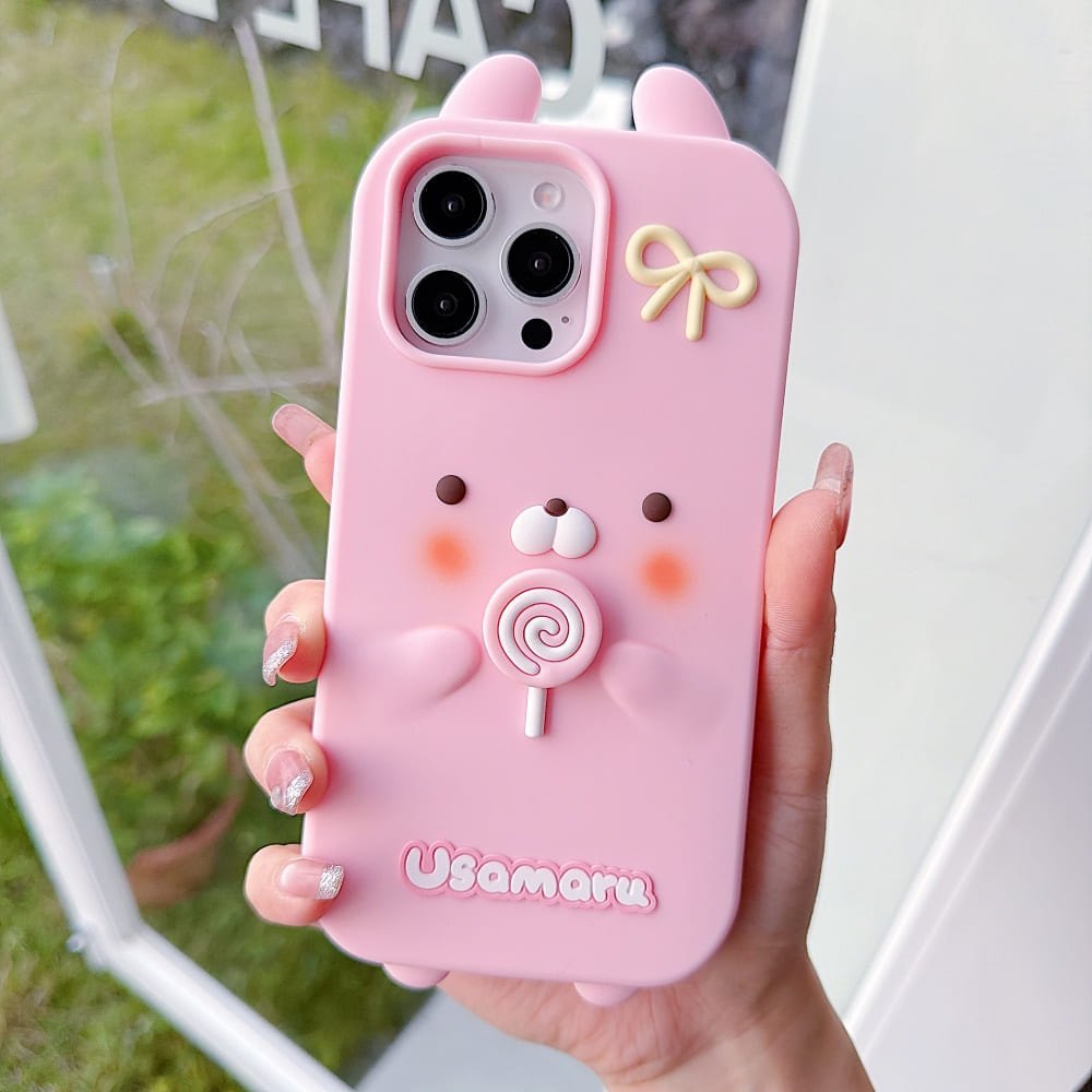 iPhone 16Pro Max Cover - Pink - Premium Kawaii Bear Lollipop Silicone Case